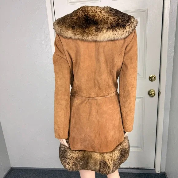 Vintage 70s Scully Penny Lane Jacket  14 Fur Suede Leather Tie Coat Y2K K3-16 - Picture 6 of 10